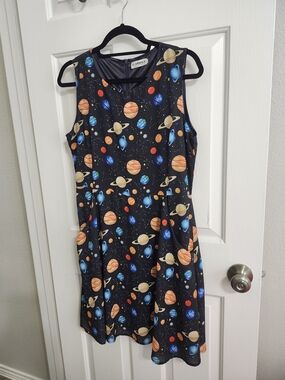 A-line Black Planet Print Asymmetrical Dress